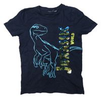 Tmavomodré tričko s dinosaurem a překlápěcími flitry