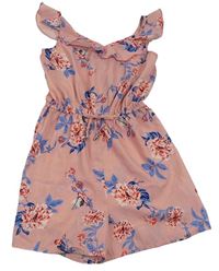 Světlerůžový lehký květovaný kraťasový overal Primark