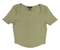 Khaki žebrované crop tričko New Look