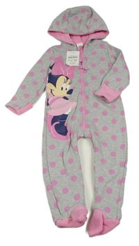 Šedo-růžová puntíkatá tepláková kombinéza s Minnie a kapucí zn. Disney