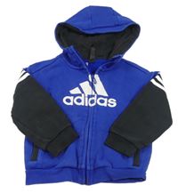 Modro-černá propínací mikina s logem a kapucí Adidas