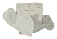 Nové - 4 set - 2x bílo-šedá bavlněná čepice + 2x bílo-šedé rukavice Dunnes 