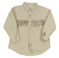 Smetanová riflová bunda s třásněmi s plíšky Zara