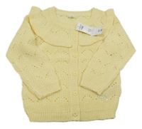 Nové - žlutý perforovaný propínací svetr s volánkem Pep&Co