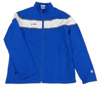 Modrá šusťáková sportovní bunda s nápisy jako 