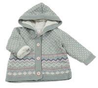 Šedý vzorovaný podšitý propínací svetr s kapucí C&A