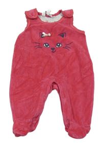 Tmavorůžové sametové dupačky s kočkou 