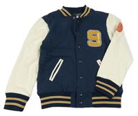 Tmavomodro-smetanová propínací podšitá baseballová mikina s číslem H&M