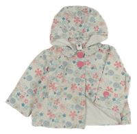 Bílo-modro-růžová květovaná plátěná jarní bunda s kapucí C&A