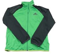 Zeleno-tmavošedá sportovní propínací mikina s logem Adidas