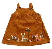 Hnědé laclové manšestrové šaty se zvířátky 