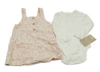 Nové - bílé body + svěltlerůžové květované manšestrové šaty Mamas&Papas
