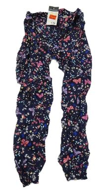 Nové - tmavomodro-barevné lehké kalhoty s motýlky Primark