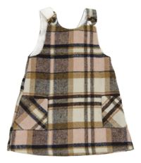 Růžovo-hnědo-smetanové vlněné laclové šaty dunnes 