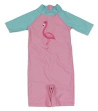 Růžovo-modrý UV overal s plameňákem 