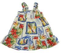 Nové - smetanovo-barevné květované šaty s papoušky Primark