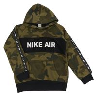 Khaki army mikina s černým pruhem a nápisem a kapucí - Nike