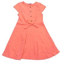 Neonově oranžové žebrované šaty s knoflíky Matalan