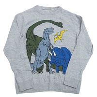 Šedý melírovaný svetr s dinosaury H&M