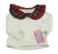 Nové - Bílá propínací mikina s kostkovaným límečkem 