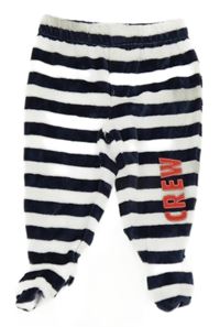 Tmavomnodro-bílé pruhované sametové polodupky s nápisem