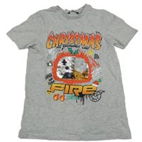 Šedé tričko s nápisy a pudinkem z flitrů George