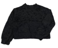 Černý chlupatý crop svetr s černými perlami Dunnes Stores