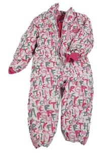 Bílo-růžovo-šedá šusťáková zimní kombinéza s písmeny KANZ