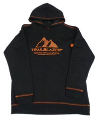 Černo-oranžová mikina s potiskem a nápisy a kapucí Primark