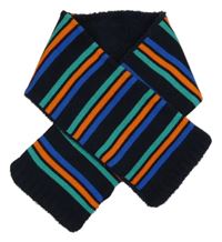 Tmavomodro-zeleno-oranžová šála s pruhy 