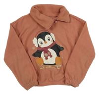 Starorůžová fleecová mikina s tučňákem a límečkem C&A