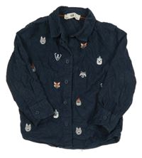 Tmavomodrá manšestrová košile se zvířátky C&A