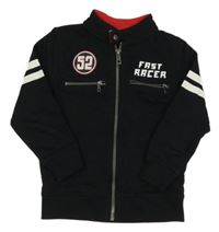 Černo-bílá propínací mikina s nápisem a číslem 