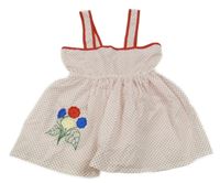 Bílo-červené puntíkaté šaty s květy 