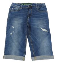 Tmavomodré teplákové slim riflové kraťasy s prošoupáním 