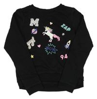 Černá mikina s jednorožcem a nápisy H&M