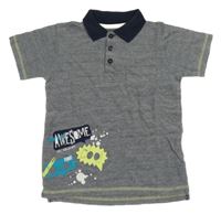 Tmavomodré melírované polo tričko s nápisy Blue Seven 