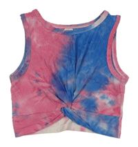 Růžovo-modrý batikovaný žebrovaný crop top Shein