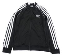 Černo-bílá propínací sportovní mikina s pruhy a logem Adidas