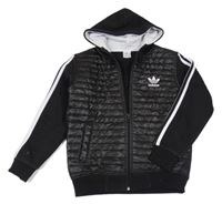 Černo-bílá propínací mikina se šusťákovým prvkem a kapucí Adidas