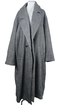 Dámský černo-šedý melírovaný vlněný kabát Primark 