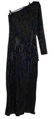 Dámské černé třpytivé sametové asymetrické šaty 