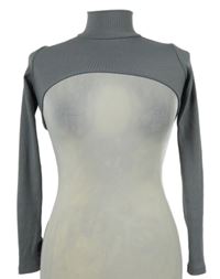 Dámské šedé žebrované crop triko se stojáčkem Shein 