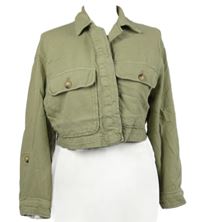 Dámská světlekhaki crop košilová bunda Stradivarius 