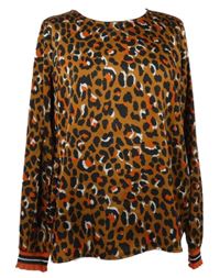 Dámská skořicovo-černo-červená vzorovaná saténová halenka 