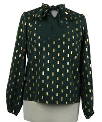 Dámská tmavozeleno-zlatá kostičkovaná halenka s vázačkou Shein 