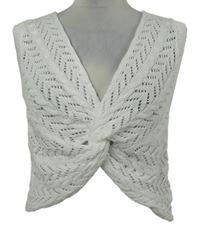 Dámský bílý ažurový crop pletený top Shein 