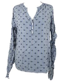 Dámská tmavomodro-bílá pruhovaná halenka s kytičkami Tchibo 