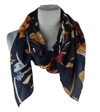 Dámská tmavomodro-červená květovaná šála 