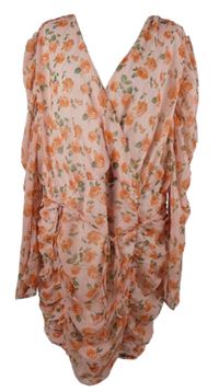 Dámská světlerůžová květovaná šifonová tunika s provázkem v pase In The Style 